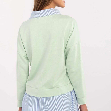 Green Blouse Model 206736 With Striped Hem For Women - Très Elite