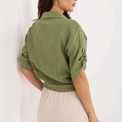 Green Cotton Casual Womens Shirt Three Quarter Sleeve - Très Elite