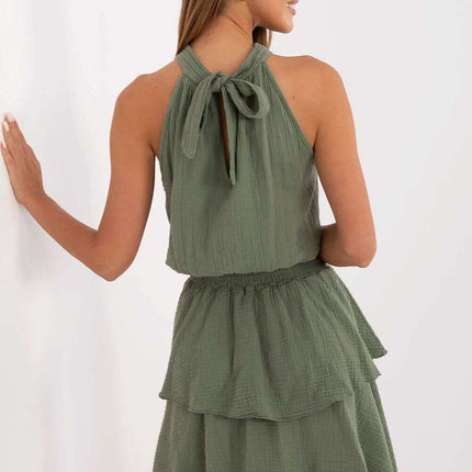 Green Daydress 214031 Light Flared Knee Length Muslin - Très Elite