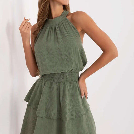 Green Daydress 214031 Light Flared Knee Length Muslin - Très Elite