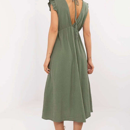 Green Daydress Midi With Flared Silhouette Soft Cotton - Très Elite