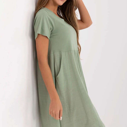 Green Daydress Model 213823 Cotton Flared Silhouette - Très Elite