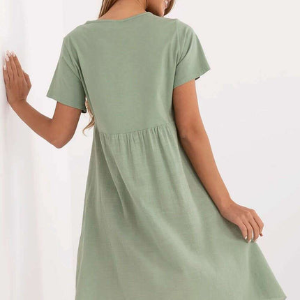 Green Daydress Model 213823 Cotton Flared Silhouette - Très Elite