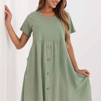 Green Daydress Model 213823 Cotton Flared Silhouette - Très Elite