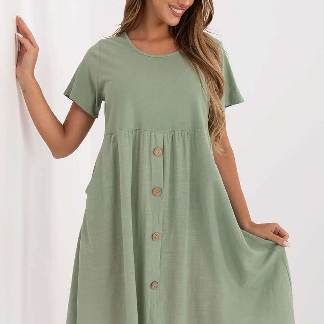 Green Daydress Model 213823 Cotton Flared Silhouette