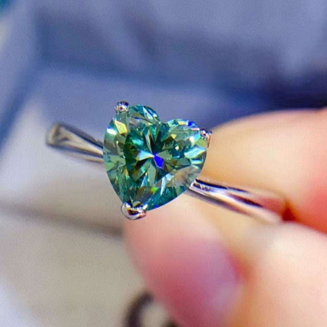 Green Diamond Heart Ring with Lab-Created Diamond Stone - A Symbol of Love and Beauty