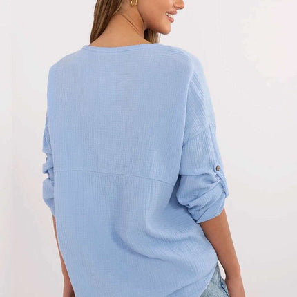 Green Elegant Muslin Cotton Shirt for Women Model 211445 - Très Elite
