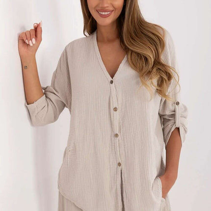 Green Elegant Muslin Cotton Shirt for Women Model 211445 - Très Elite