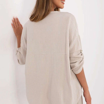 Green Elegant Muslin Cotton Shirt for Women Model 211445 - Très Elite
