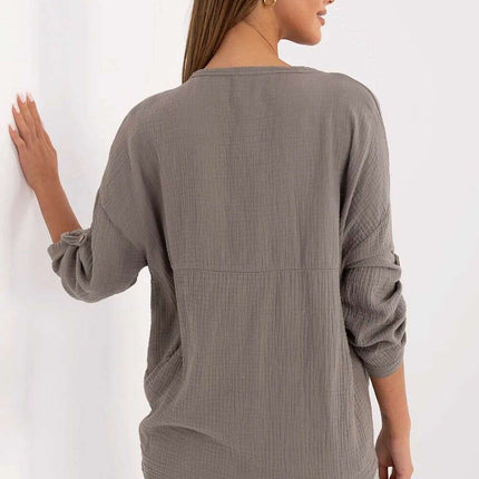 Green Elegant Muslin Cotton Shirt for Women Model 211445 - Très Elite