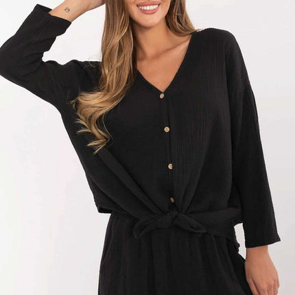 Green Elegant Muslin Cotton Shirt for Women Model 211445 - Très Elite