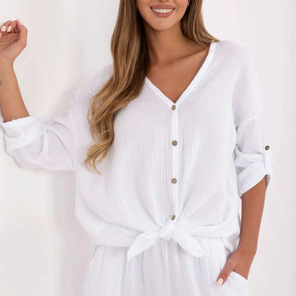 Green Elegant Muslin Cotton Shirt for Women Model 211445 - Très Elite