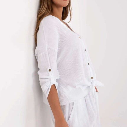 Green Elegant Muslin Cotton Shirt for Women Model 211445 - Très Elite