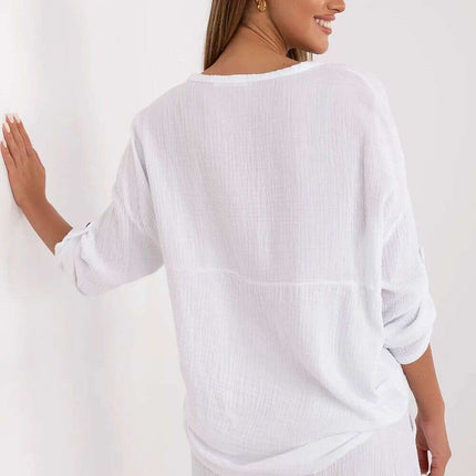 Green Elegant Muslin Cotton Shirt for Women Model 211445 - Très Elite