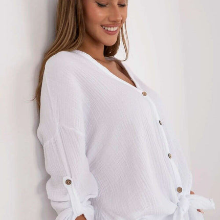 Green Elegant Muslin Cotton Shirt for Women Model 211445 - Très Elite