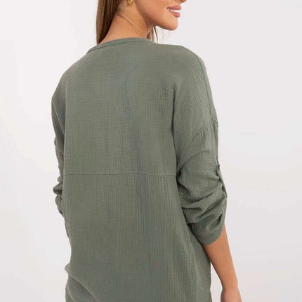 Green Elegant Muslin Cotton Shirt for Women Model 211445 - Très Elite