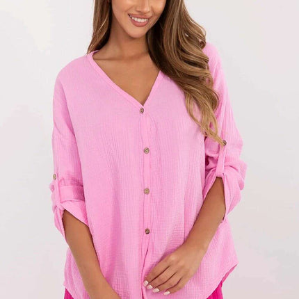 Green Elegant Muslin Cotton Shirt for Women Model 211445 - Très Elite