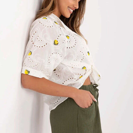 Green High Waisted Wide Leg Cotton Muslin Shorts 213860 - Très Elite