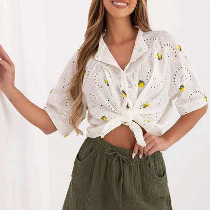 Green High Waisted Wide Leg Cotton Muslin Shorts 213860 - Très Elite