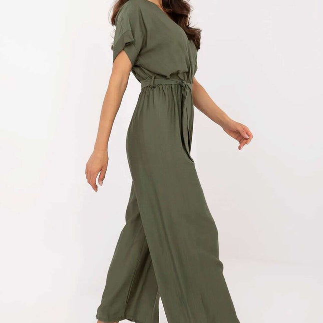 Green Jumpsuit 213076 Short Sleeve Viscose Nylon Blend