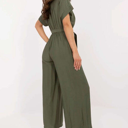 Green Jumpsuit 213076 Short Sleeve Viscose Nylon Blend - Très Elite