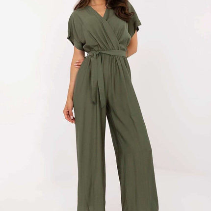 Green Jumpsuit 213076 Short Sleeve Viscose Nylon Blend