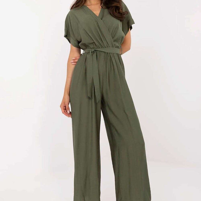Green Jumpsuit 213076 Short Sleeve Viscose Nylon Blend