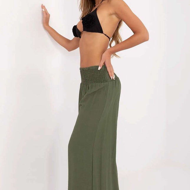 Green Palazzo Trousers Model 214041 High Waisted Italy Moda