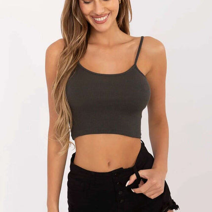 Green Ribbed Cotton Elastane Top With Round Neckline