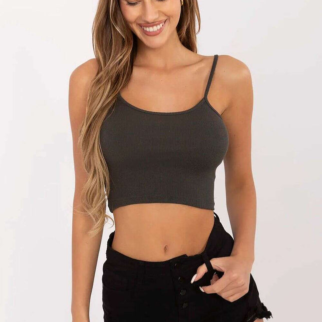 Green Ribbed Cotton Elastane Top With Round Neckline