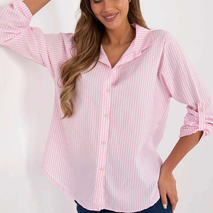 Green Striped Long Sleeve Shirt Women Model 210014 Everyday - Très Elite