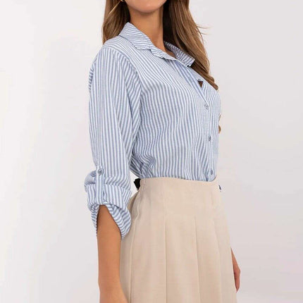 Green Striped Long Sleeve Shirt Women Model 210014 Everyday - Très Elite