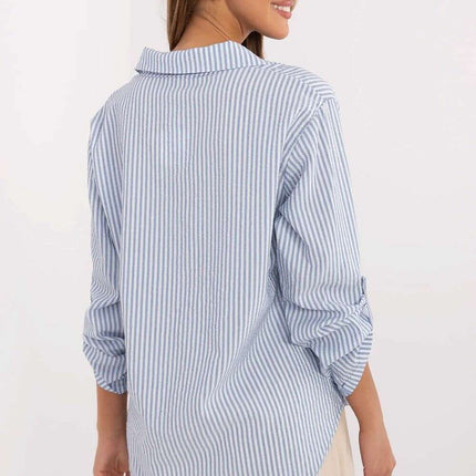 Green Striped Long Sleeve Shirt Women Model 210014 Everyday - Très Elite