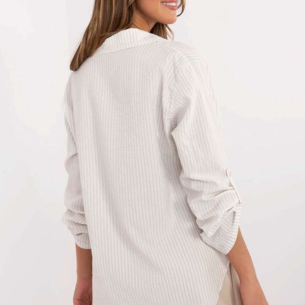 Green Striped Long Sleeve Shirt Women Model 210014 Everyday - Très Elite