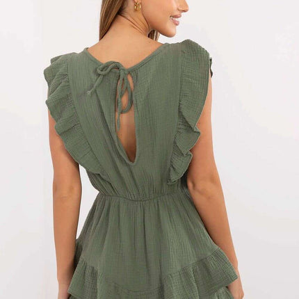 Green Women's Jumpsuit 214064 Muslin Cotton Sleeveless - Très Elite