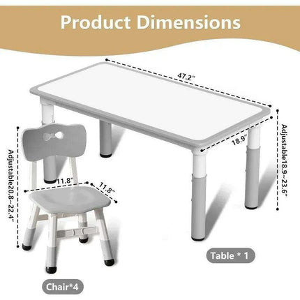 Grey Adjustable Kids' Art Table and Chair Set with 6 Chairs and Creative Doodle Feature - Très Elite