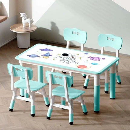 Grey Adjustable Kids' Art Table and Chair Set with 6 Chairs and Creative Doodle Feature..
