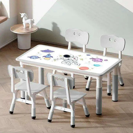 Grey Adjustable Kids' Art Table and Chair Set with 6 Chairs and Creative Doodle Feature..