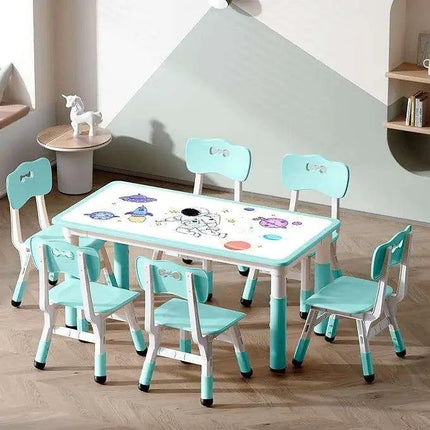 Grey Adjustable Kids' Art Table and Chair Set with 6 Chairs and Creative Doodle Feature..