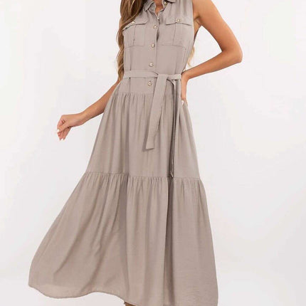Grey Daydress Maxi Model 214033 With Classic Collar - Très Elite