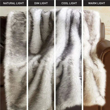 Grey Faux Fur Wolf Throw Blanket - Elegant Oversized Animal Print Plush Blanket - Très Elite