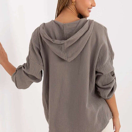 Grey Muslin Cotton Womens Casual Shirt Model 213248 - Très Elite