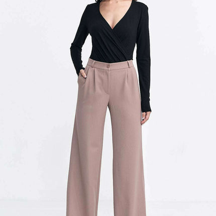 Grey Womens Relaxed Fit Pleated Casual Wide Leg Trousers - Très Elite