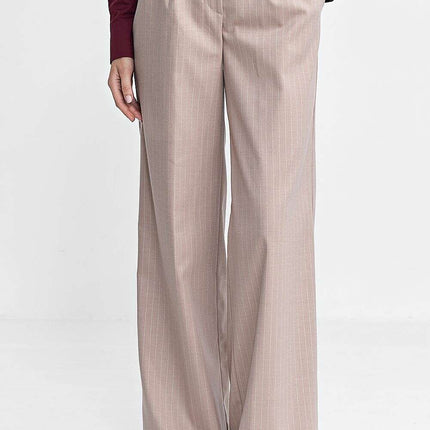 Grey Womens Relaxed Fit Pleated Casual Wide Leg Trousers - Très Elite