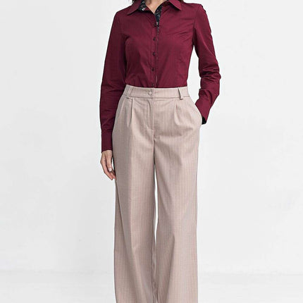 Grey Womens Relaxed Fit Pleated Casual Wide Leg Trousers - Très Elite