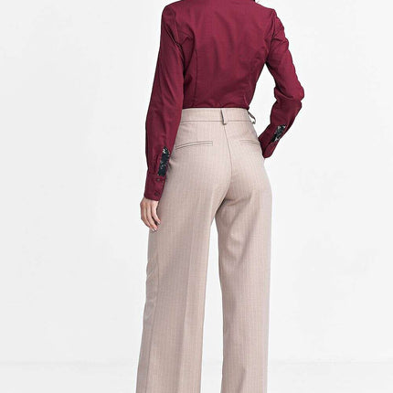 Grey Womens Relaxed Fit Pleated Casual Wide Leg Trousers - Très Elite