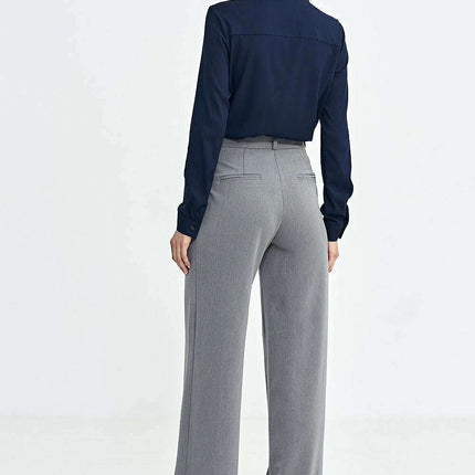 Grey Womens Relaxed Fit Pleated Casual Wide Leg Trousers - Très Elite
