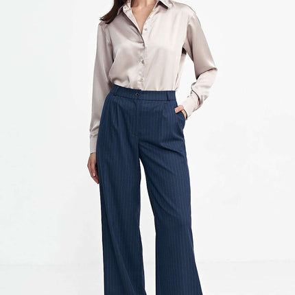 Grey Womens Relaxed Fit Pleated Casual Wide Leg Trousers - Très Elite