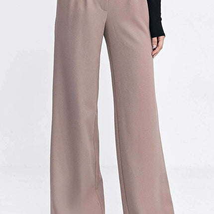 Grey Womens Relaxed Fit Pleated Casual Wide Leg Trousers - Très Elite