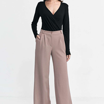 Grey Womens Relaxed Fit Pleated Casual Wide Leg Trousers - Très Elite